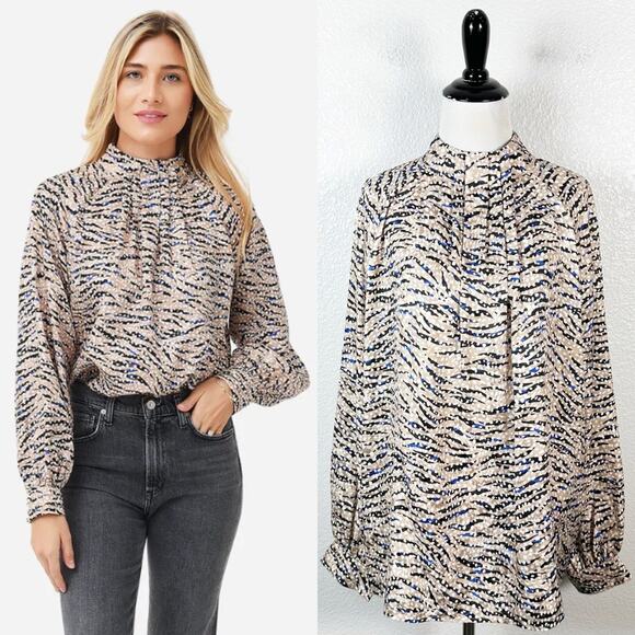 Hunter Bell New York Womens Graham Silk Zebra Dot Print louse Top Size Large - Picture 1 of 16